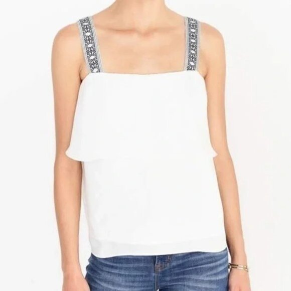 J.CREW Tiered Tank Top In Ivory 8 - Picture 1 of 3